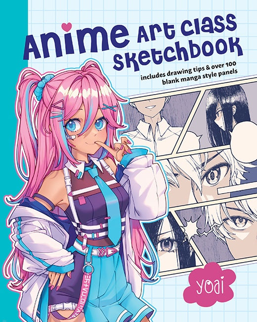 Cover of Anime Art Class Sketchbook  Includes Drawing Tips and Over 100 Blank Manga Style Panels, an art book available from GMC at BradburyART, perfect for artists and creatives.