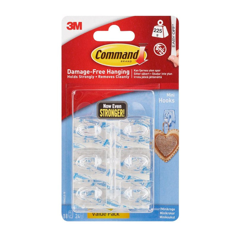 Command™ Mini Clear Hooks with Clear Strips Value Pack 17006CLR-VP