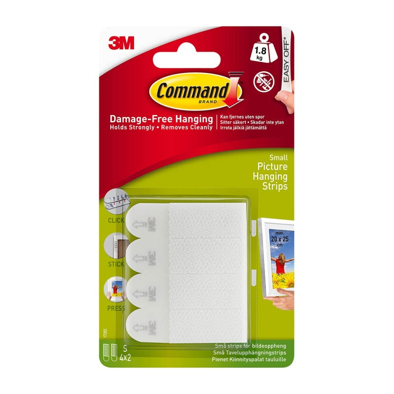 Command Small White Picture Hanging Strips 17202-4UKN, 4sets/Pk