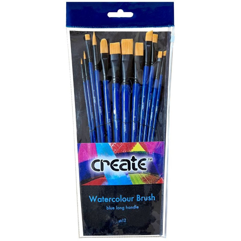 Create Blue Long Handle Watercolour Brush Pack of 12