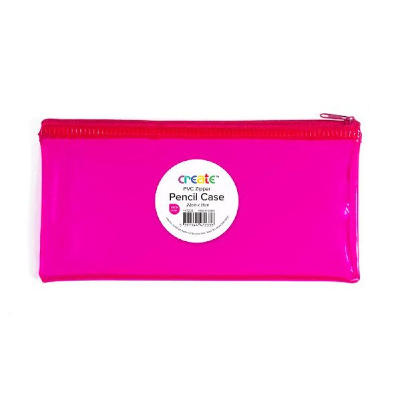 Create PVC Zipper NEON Pink Pencil Case, 22cmx11cm