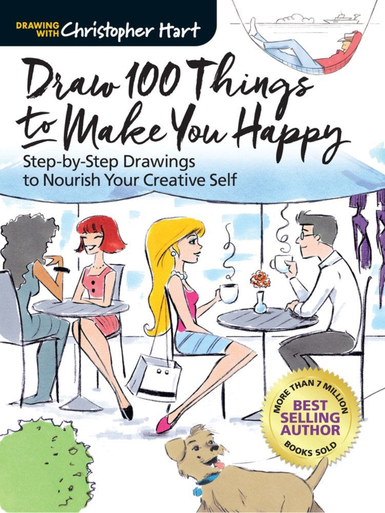 Cover of Draw 100 Things That Make You Happy  Step-by-Step Drawings to Nourish Your Creative Self, an art book available from GMC at BradburyART, perfect for artists and creatives.