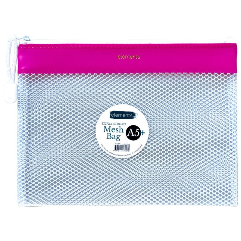 Elements PVC Mesh Bag with Pink colour strip A5+