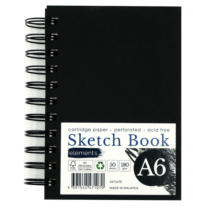 Elements A5 Wire-O Hard Cover Sketch Book Portrait BLK