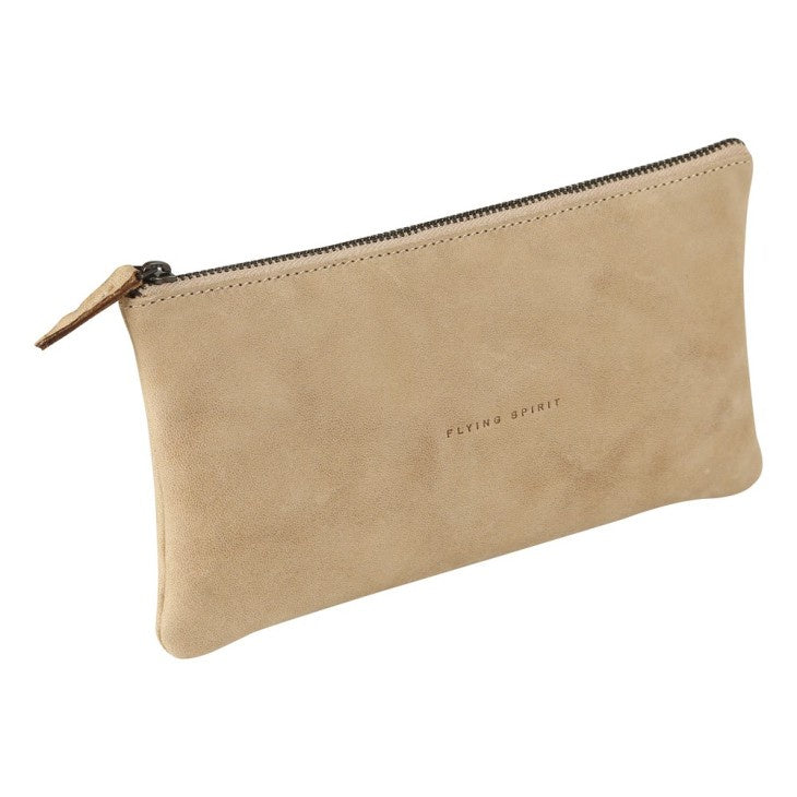 Flying Spirit Leather Pencil Case - Beige