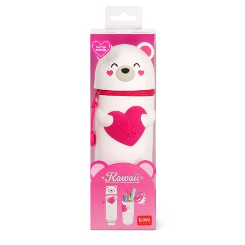 Legami 2-In-1 Silicone Pencil Case - Kawaii - Teddy Bear Valentine