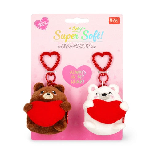 Legami Set Of 2 Plush Key Rings - Set Of Two Plush Keyring - Teddy Bea