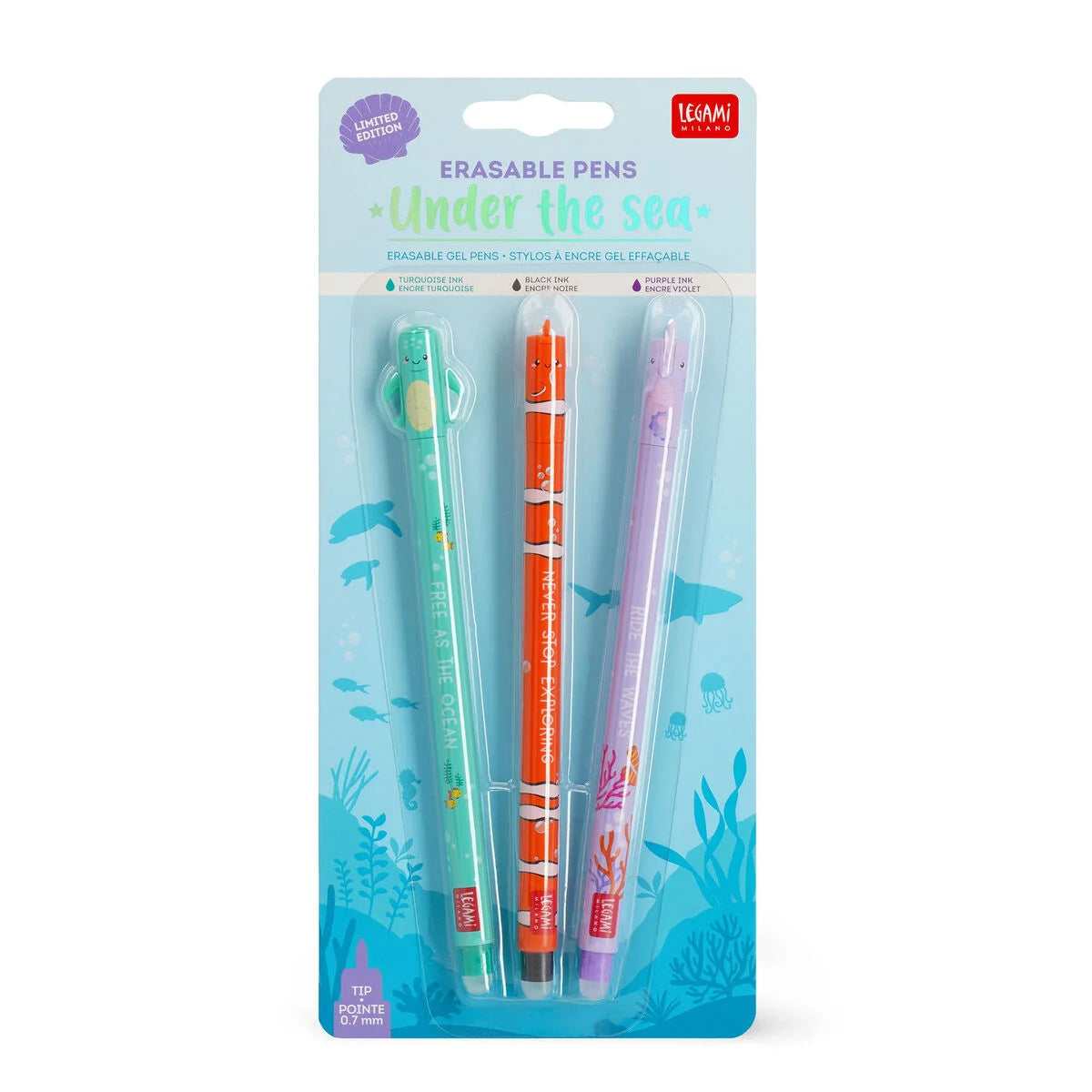 PRE-SALE Set of 3 Erasable Gel Pens - Under the Sea - Legami