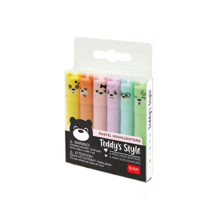 Set of 6 Mini Highlighters - Teddy'S Style Kit - Teddy Bear