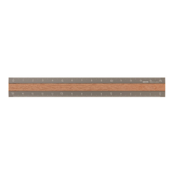 Midori Aluminum Wooden Ruler <15cm> Gray