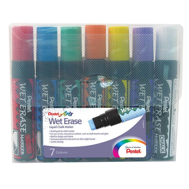 Pentel Wet Erase Liquid Glass & Chalk Marker jumbo tip 7-piece wallet