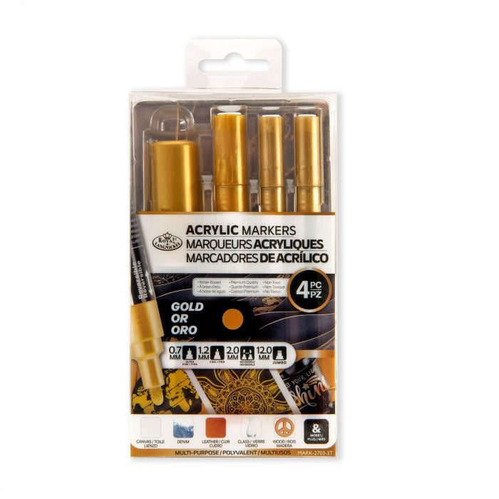 Artist Markers - Acrylic Paint - 4pc Variety Sizes - Gold