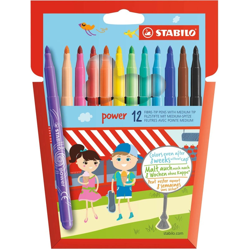 STABILO Power Fibre Tip Colouring Pens Pack of 12