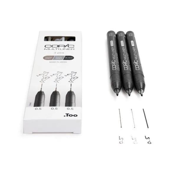 Multiliner Greys and Black Medium - 3pc Set