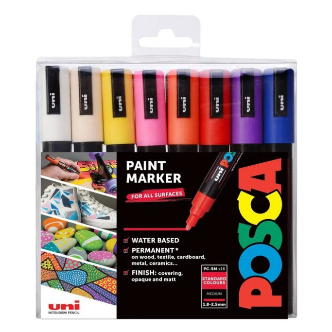 Uni POSCA Marker Pen PC-5M Medium Set of 16 Standard Colours